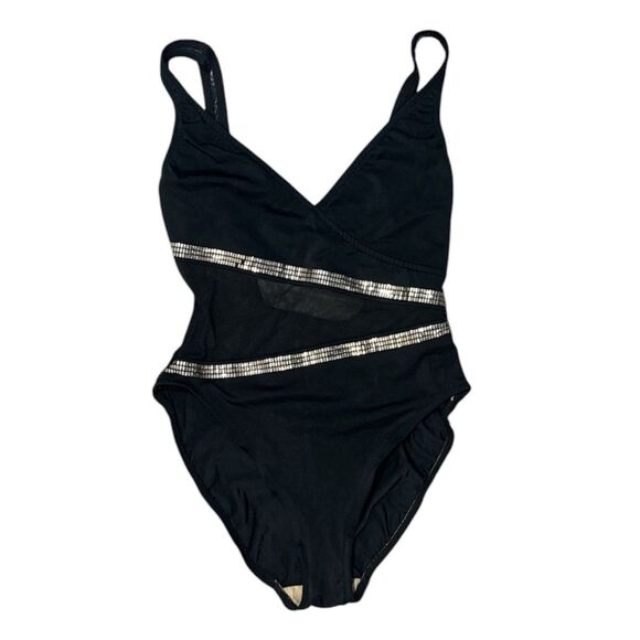 Anne Klein Other - Vintage Anne Klein Sirena Black One Piece Swimsuit Size S/M Mesh Rhinestone 90s